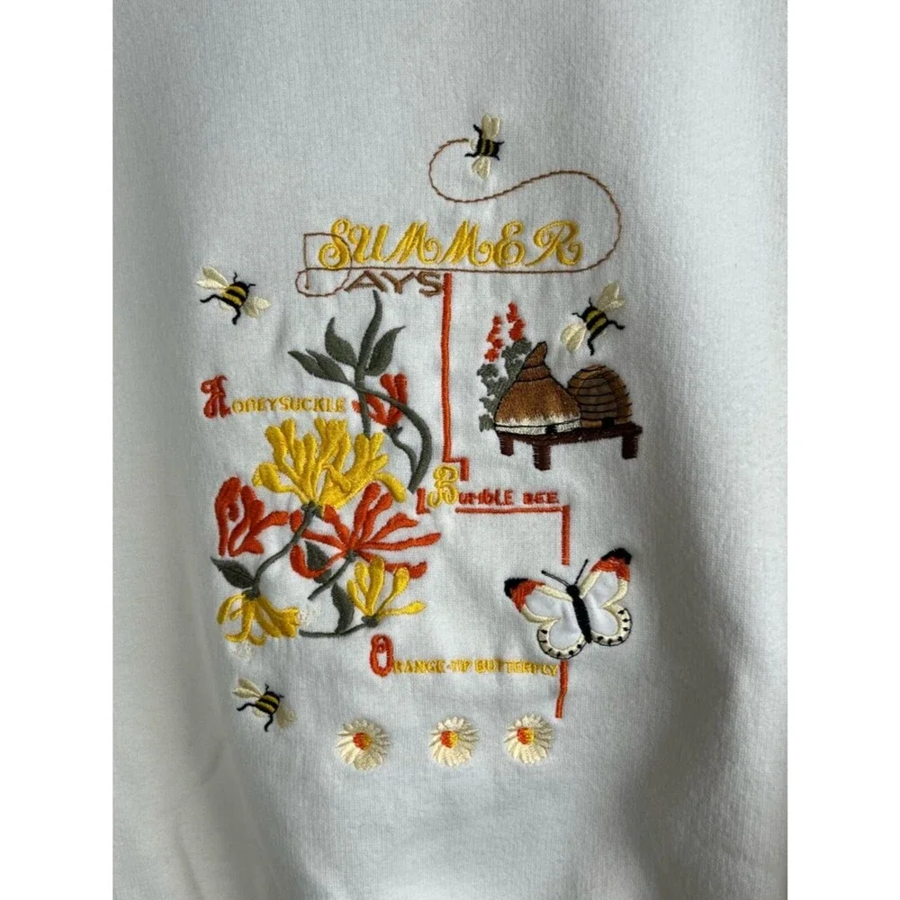 Vtg Acorn Leisure Sweatshirt Made in England Embroidered Cottagecore Cream S/M
